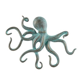 Deco 79 Polystone Octopus Decorative Sculpture Distressed Patina Home Decor Statue with Gold Foil Accents, Accent Figurine 16" x 15" x 2", Blue