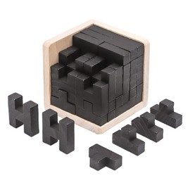 Wooden Brain Teaser Puzzle Skills Builder Shape Pieces Educational Toy for Kids and Adults (Black T and H Shape)