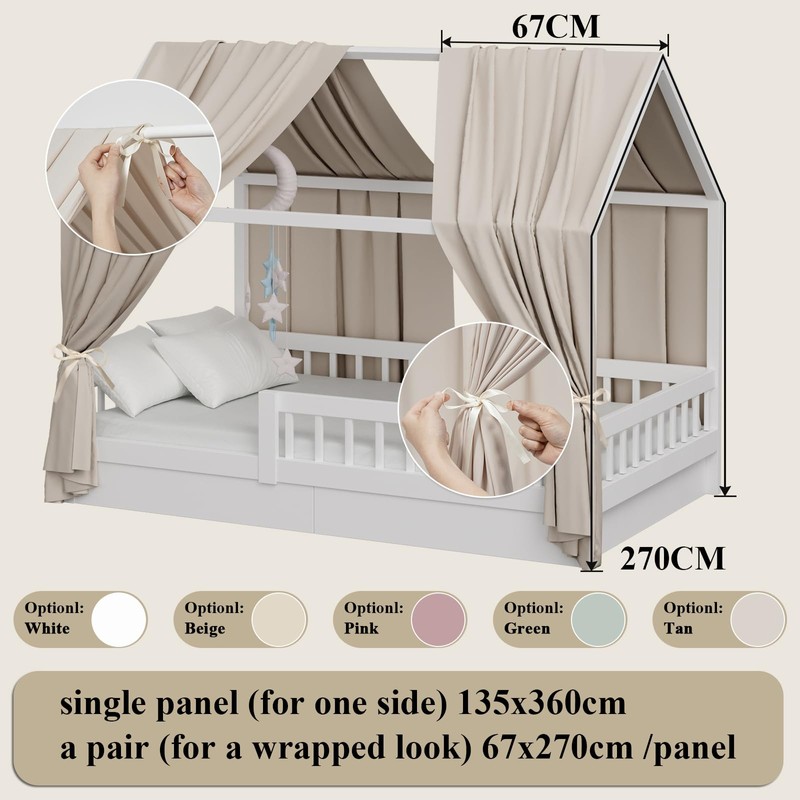 KVALY Girls House Bed Canopy 2-Panel Soft Spring-Ale Fabric Daylight