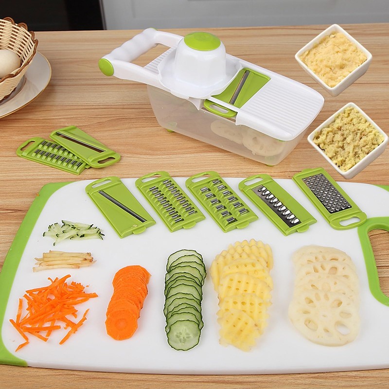 MGOXO Slicer, Julienne Set, Vegetable Cutter, 8-in-1 Multifunctional Slicer (Green)