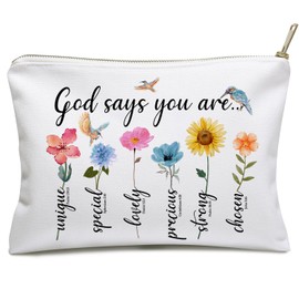 God Says You Are Makeup Bags, Inspirational Bible Verse Bag, Christian Gifts, Affirmations Gifts, Encouragement Gifts, Friend Gifts, Bible Verse Flower Bird Wash Bag for Her, Birthday Gifts for Women