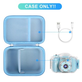 BOVKE Kids Waterproof Camera Carrying Case - Blue, Compatible with Agoigo/YTETCN/Miiulodi/Dylanto/Seckton/OZMI/Yoophane, Mesh Pockets, Detachable Divider, Dual Zippers, Handle