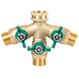 STYDDI Full Flow 3-Way Garden Hose Splitter, Solid Brass High Volume 3 Way Hose Splitter Valve with Metal Handle, Heavy Duty High Flow Spigot Splitter with Shut off Valve, 3/4 Inch Garden Tap Splitter