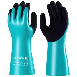 JDL Heavy-Duty Nitrile Chemical Gloves with Nylon Lining, Black Sandy Finish, Reusable Rubber Work Gloves, Acid/Alkali/Oil Protection, Non-Slip, Large