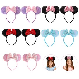 Kacmagic 10-Pack Sequin Mouse Ears Headbands, Shiny Bows Hairbands Sparkly Hair Accessories for Adults, Women, Girls, Perfect for Theme Parks, Parties and Cosplay