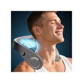 QMKKX Neck Fan with Cooling Plate,5500mAh Neck Fans that Blow Cold Air Rechargeable Battery Operated,Bladless Personal Air Conditioner Wearable,Portable Wraps Body AC Cooler for Women Men Kids Black