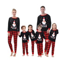 ABeCue Matching Christmas Pajamas for Family with Holidays Wishes Snowman Design for Men, Red and Black Plaid, X-Large