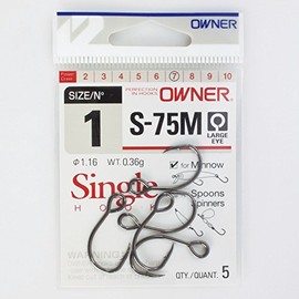 Owner S75M Seatrout mit Öhr - Angelhaken für Meerforellenblinker, Haken für Meerforellenköder, Einzelhaken zum Meerforellenangeln, Größe/Packungsinhalt:Gr. 1-5 Stück
