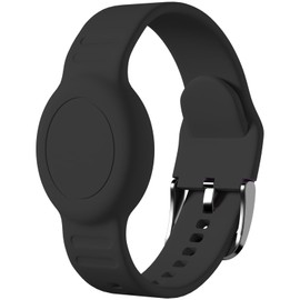 Foweroty AirTag Bracelet for Kids, Waterproof Cute Print Air tag Holder for Kids with Soft Silicone Full Coverage Anti-Lost Hidden Airtag Wristband Accessories for Child, Black