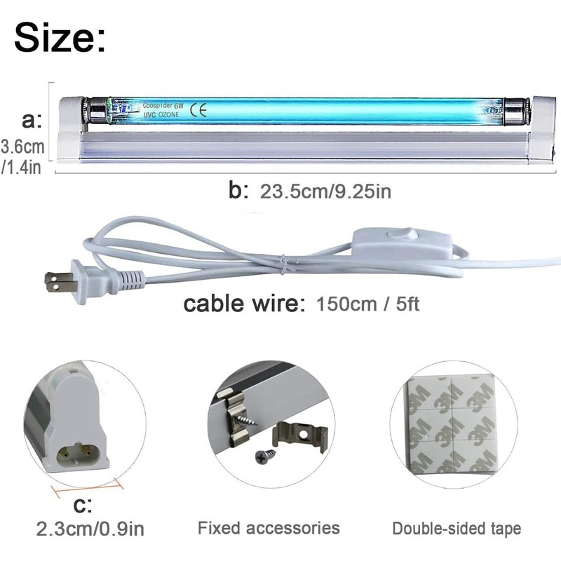 COOSPIDER U/V/C Light Lamp, Length 185nm with 253.7nm Bulb, 5ft