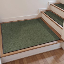 OJIA Stair Treads Carpet for Wooden Steps Non Slip Landing Mat Stair Rug with Rubber Backing, Polyester Soft Stair Runner Safety Rugs for Family, Absorbent Washable 32x32 inch, Green