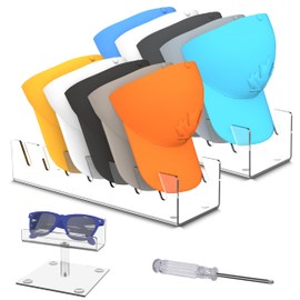 2 PCS Hat Organizer for Baseball Caps - Acrylic Hat Rack for 14 Caps, Including Sunglass Stand - Premium 100% Hat Organizer for Baseball Caps - Perfect for Bedroom, Closet, Dresser or Office Storage