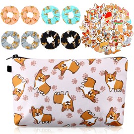 59 Pcs Corgi Makeup Bag Corgi Hair Scrunchies Welsh Corgi Pembroke Stickers Set 1 Corgi Print Travel Cosmetic Bag 8 Corgi Elastic Hair Bands 50 Cute Vinyl Corgi Stickers for Girls Laptop Water Bottle