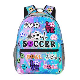 PEWETON Cute Soccer Backpack Football Print School Bookbag 16 Inch Casual Backpack Travel Bag for Kids Boys Girls Adults Gifts