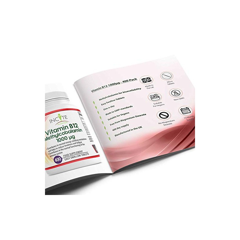 Vitamin B12 1000mcg | Methylcobalamin 400 Easy Swallow Vegan Tablets