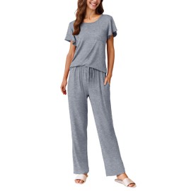 Ekouaer Pajama Sets for Women 2 Piece Lounge Set Short Sleeve Pj Sets and Long Pants Sleepwear Set