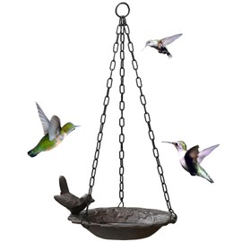 Meanplan Hanging Bird Baths for Outdoors Cast Iron Feeder Cast Design Heavy Duty Metal Bird Water Feeders Tray Bowl Accessories Suitable for Outside Patio Garden Yard Balcony Deck Decoration
