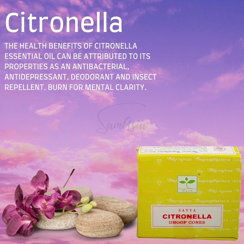 Satya Citronella Incense Cone x4 pack, used for Aromatherapy, Spa,