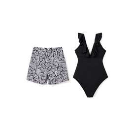 PATPAT Couples Matching Swimsuits for Him and Her Adults Bathing Suit Summer Beach Vacation Hawaiian Swimwear Drawstring Waist Swim Trunks Midnight Black Men L