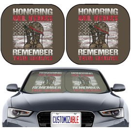 Maizi Windshield Cover for Sun Pack of 2 Universal Fit Windshield Covers for Sun Fits Most Crossover, Compact Car, Pickup, Van Design for Honoring Our Heroes Car Windshield Sunshade - United in Grat