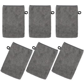 PHOGARY PHOGARY 6 Pack Microfiber Facial Body Wash Cloth, Soft Face Mitts, Reusable Makeup Remover Mitten Gloves, 68inch Bath Spa Cloth, Grey European Style Washcloths Hand Towels with Loop