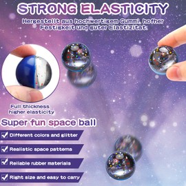 MOOING Pack of 30 Bouncy Balls Bouncy Balls Planets Small Bouncy Balls Glitter Bouncy Balls Colours Bouncy Balls Rubber Ball Jumping Ball Space Theme Bouncy Balls Gift for Children