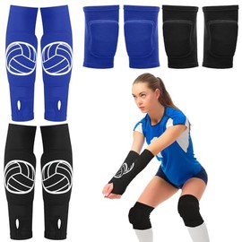 Sosation 2 Set Volleyball Knee Pads and Volleyball Arm Sleeves with Protection Pad Compression Forearm Wrist Guard with Thumb Hole Soft Breathable for