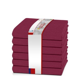 Swiss linen Kitchen Towels Organic Waffles Premium Weight Cotton Machine Washable and Absorbent Dish Towels, Tea Towels, Cooking Baking Mopping Lounge and Bar Towels (Burgundy)