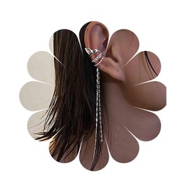 Aneneiceera Boho Long Circle Cuff Earrings Silver Long Chain Dangle Earrings Chunky Circle Ear Cuff Earrings Helix Chain Not Pierced Clip On Earrings Jewellery for Women and Girls, Metal