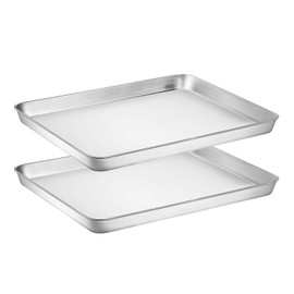 Wildone Baking Sheet Set of 2 - Stainless Steel Cookie Sheet Baking Pan, Size 12 x 10 x 1 inch, Non Toxic & Heavy Duty & Mirror Finish & Rust Free & Easy Clean