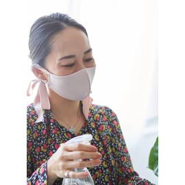 Hamon AG Mitsufuji Ribbon Mask, Light Pink/Light Pink, Made in Japan, Fashionable, Formal, Organic, Chijimi Takashima, Skin-friendly, Ears Painless, Small Face, Beautiful Nose, UV Protection, Adult