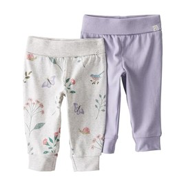 little planet by carter's unisex-baby 2-pack Pants made with Organic Cotton, Botanical Butterfly Print/Lilac, 6 Months