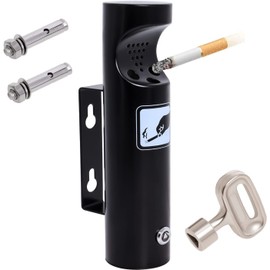 Poweka Round Wall Ashtray Stainless Steel for Restaurants Offices and Hotels with Lock (Black)