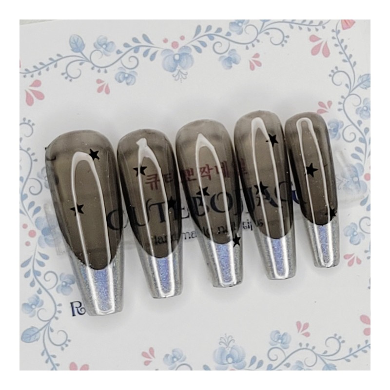 Smoke Aurora handmade nail tip - Square L / 스모크