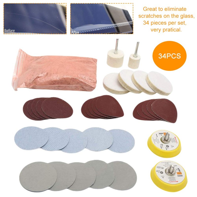 WOOPOWER Glass Polishing Kit, 34Pcs/Set Scratch Removal Set Deep Scratch