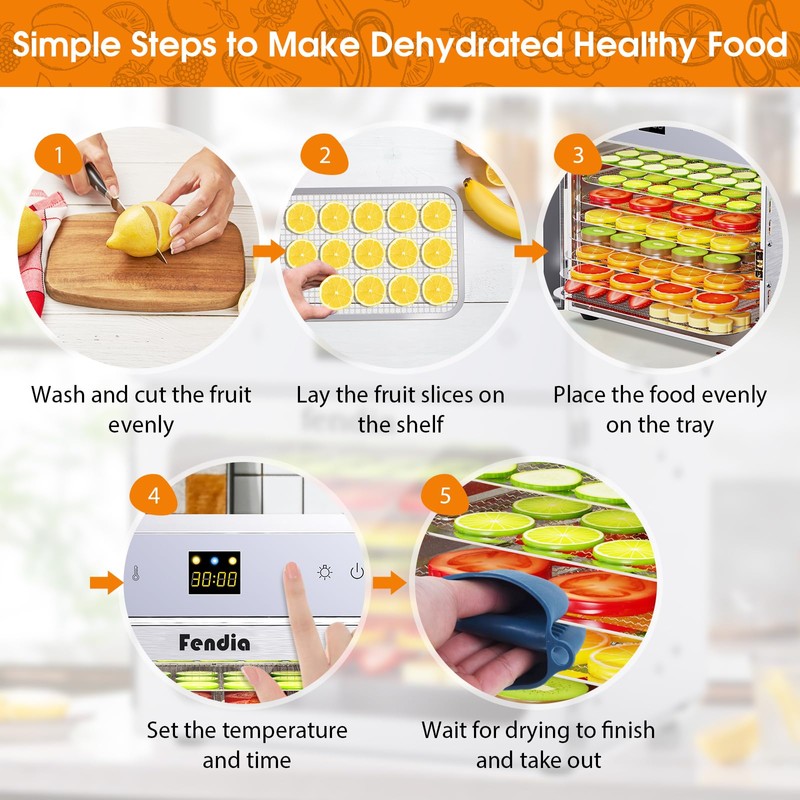 Dehydrators for Jerky, 8 Stainless Steel Trays, 600W Fruit Dehydrator,
