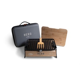 Fire & Flavor Hero Grill System - Ultra-Portable Grill for Camping, Tailgating, and BBQ on the Go - Tabletop Charcoal Grill Set Comes with Spatula, Thermometer, and Cutting Board