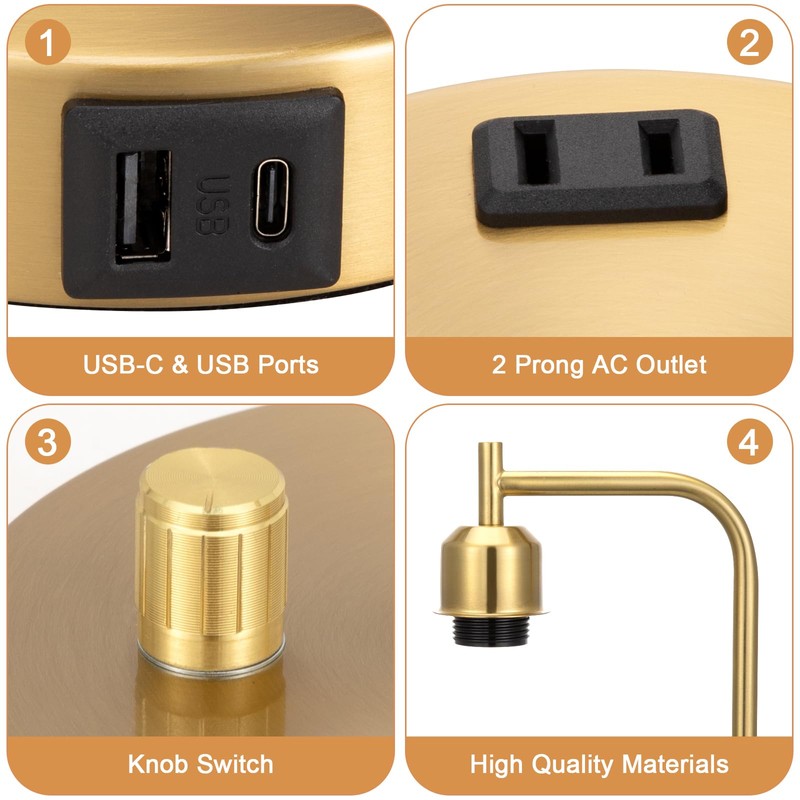 Innqoo Gold Lamp for Bedroom - Industrial Bedside Table Lamp