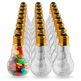 Houseables - foco rellenable para caramelos (plástico, 162.65 ml, 1 cm de ancho x 4.9 cm de largo, 24 unidades, transparente, farol falso, tarro para beber, adornos de Navidad, regalos de fiesta, manualidades, decoraciones, vasos, Dorado
