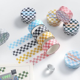 Zenarao Black White Decorative Washi Tape Compact Checkerboard Pattern Paper Tape DIY Fade-Resistant Tape Craft Supplies