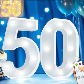 Pooqla 50th Birthday Decoration for Women Men, Decorative Marquee Numbers with Remote, Light Up 50 Sign for Party Backdrop 50th Wedding Anniversary Decor, Warm White and Cool White Number 50