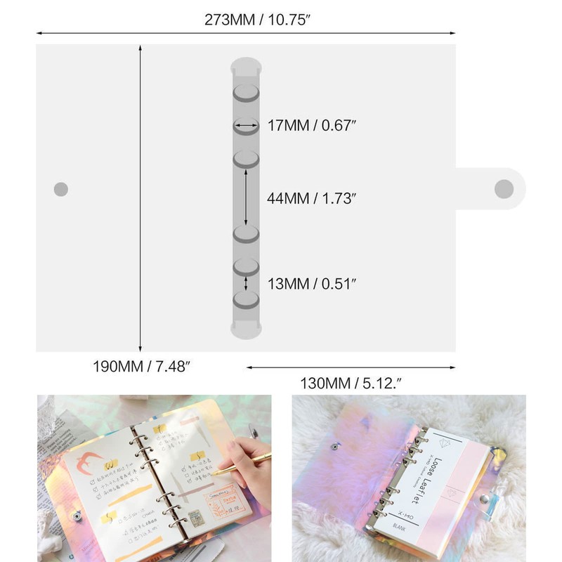 6 Holes Rainbow PVC Personal Organizer, Binder, 6 Holes, Planner,