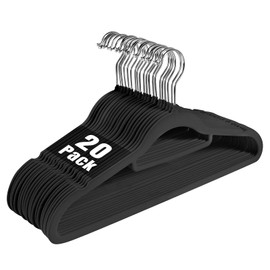 JohneyRulu Velvet Non-Slip Black Hangers - Space-Saving Heavy-Duty Suit Hangers with 360° Swivel Hook - 20 Pack