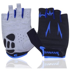 Cycling Gloves Half Finger Mountain Road Bike Cycle Gloves Anti Slip Shock Absorbing Padded Breathable MTB Bicycle Biking Gloves Sports Men Women (Blue, L)