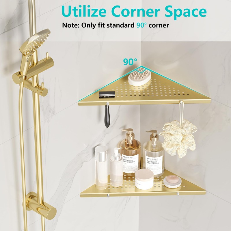 Qeke 10" Bathroom Corner Shelf, 2 Pack Recessed Shower Shelf