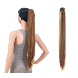 SWACC 28-Inch Long Straight Claw Clip Ponytail Extensions Synthetic Hair Extensions Ponytail Jaw Clip Hair Pieces for Women (Strawberry Blonde-27#)