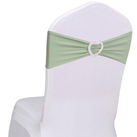 Fbewom Spandex Chair Sashes Bows 30 Pack Sage Green Chair Sashes Clearance Sage Sashes for Chairs Universal Elastic Chair Sashes Bands with Heart Buckle Slider for Banquet Wedding Party Decorations