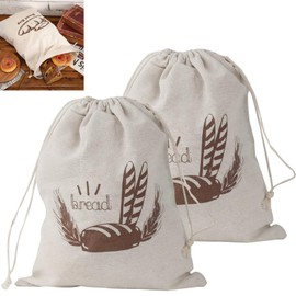 Linen Bread Bags with Drawstring, Pack of 2 - 39 × 29.5 cm, for Keeping Fresh All Types of Bread and Pastries