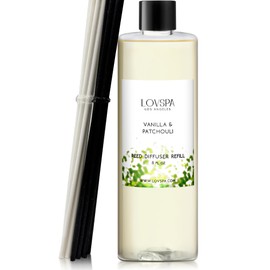 LOVSPA Reed Diffuser Oil Refill/Vanilla & Patchouli, Large 8oz + 2 Sets of Replacement Sticks, Aroma Therapy Essential Oils, Home Fragrance, Scented Oils for Reed Diffusers, Made in The USA