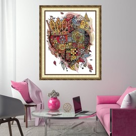 Setoda 16CT High Definition Printed Embroidery Fabric Patterns Starter Kits for Girl DIY Stamped Cross Stitch Pattern-Castle of The Heart 9.5×11 (inch)